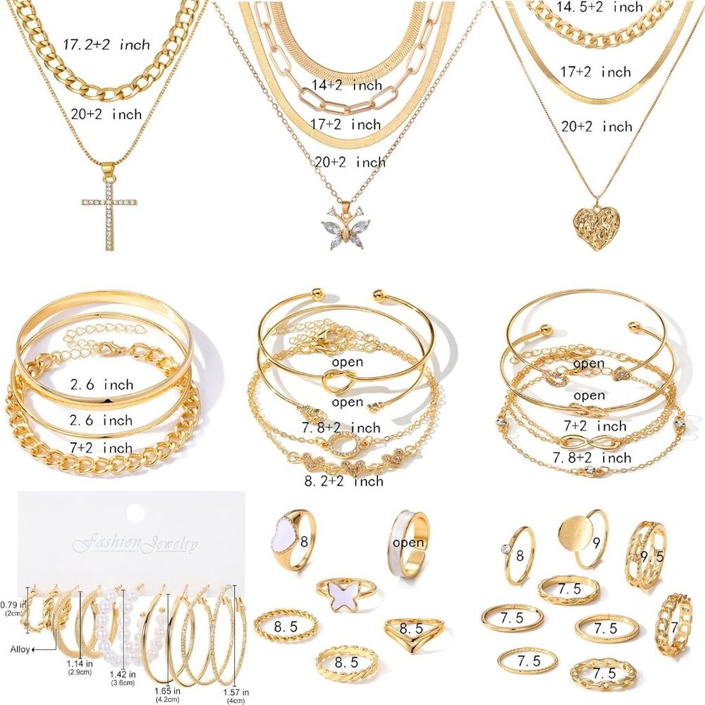 45 PCS Gold Jewelry Set for Women Dainty Dangle Earrings,Elegant Knuckle Rings,A - Picture 7 of 7